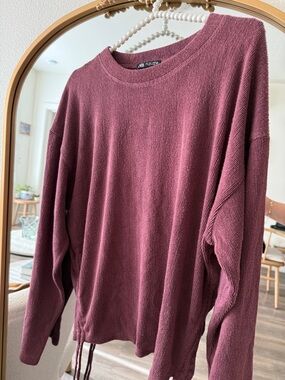 Zara Dusty Rose Ribbed Crewneck Sweater